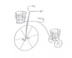 Kovová dekorace kolo s košíkem H9cm, L11,5cm - bílé