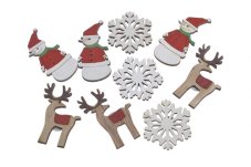 Vánoční dekorace dřevěné nálepky mix druhů .3,5-4,5cm - 9ks