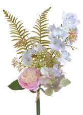 Kytice umělých pivoněk a hortenzií s doplňky, dl. 47cm
