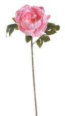 Velká umělá pivoňka na stonku s listy květ Ø16cm/dl.72 cm