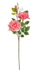 Umělá růže na stonku 2 květy a poupě s listy, hlavičky Ø 9 cm, dl. 64 cm