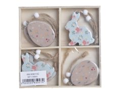 Velikonoční dekorace závěs dřevo .3-4cmLx0,3cmWx4,5cmH - 8ks