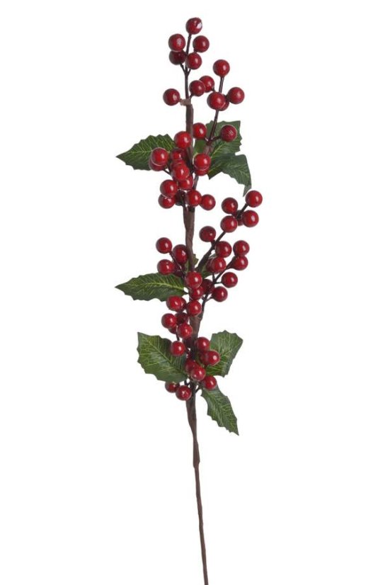 Větev s listy červenými kuličkami 76 cm