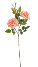 Umělá růže na stonku 2 květy a poupě s listy, hlavičky Ø 9 cm, dl. 64 cm