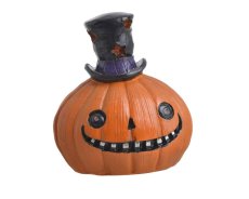 Halloween dýně v klobouku z polyresinu, 6,8 cm x 5,5 cm x 7,5 cm