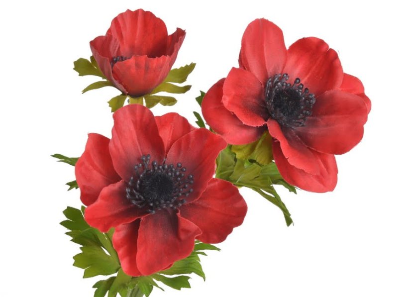 Umělý anemon 2 květy s listy -  květ Ø 9 cm, dl. celkem 56 cm