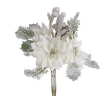 Umělá posněžená kytice 3 poinsettií s doplňky, květ Ø 10cm, dl.30cm