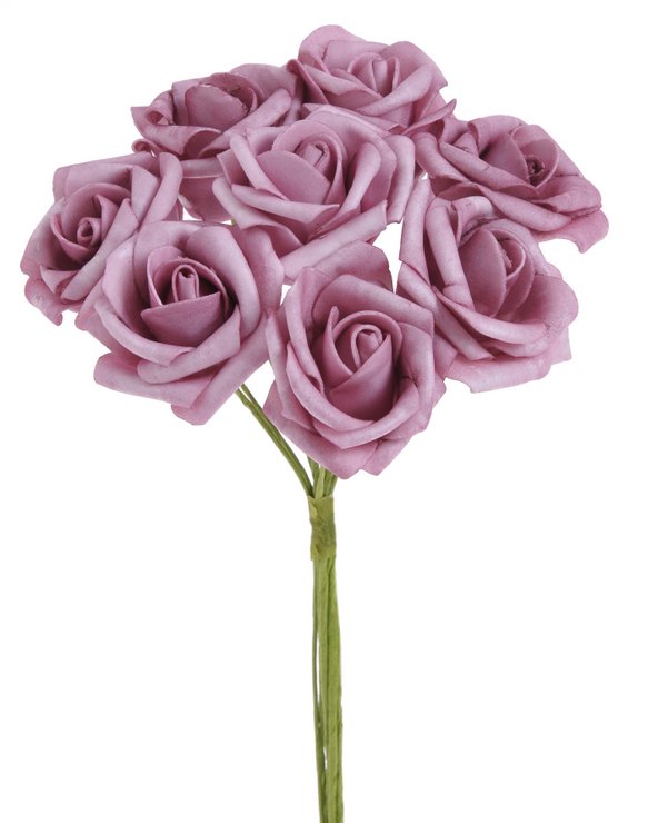 Svazek hlaviček pěnových růží na drátku Ø6cm/dl.25cm - 8ks