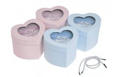 Dárkové krabičky ve tvaru srdce s poutkem 14,5x13xH11,8cm - 4 ks, mix barev