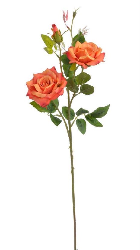 Umělá růže na stonku 2 květy a poupě s listy, hlavičky Ø 9 cm, dl. 64 cm