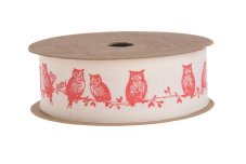 Dekorační stuha s potiskem 2,5cm x 5m - sovy červené