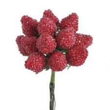 Dekorace umělé maliny na drátku  1,5cm/11cm - 144 ks