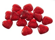 Dekorace plastová glitrovaná srdíčka s dírkou 2,5 x 3cm - 15ks