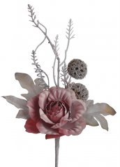 Zápich umělé růže s přízdobami, květ Ø 8cm, zápich celkem 25cm _57
