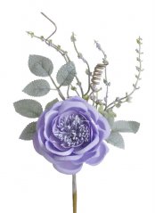 Květ umělé růže s doplňky a lístky, květ Ø 8cm, zápich dl. 25cm_14