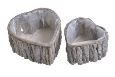 Přírodní dekorace  srdce z kůry s igelitovou výstelkou 21 x 20 x H11 cm, 16 x 15 x H10 cm - 2ks