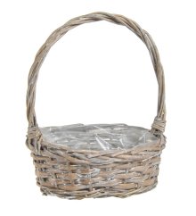 Dekorace oválný košík s uchem a igelitem uvnitř 21cmLx16cmWx26cmH