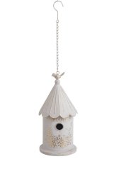 Dekorativní kovová budka pro ptáčky HOME (18,5cm∅ x38cmH) 67cmH – závěsná dekorace