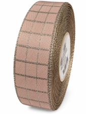 Plátnová stuha s kostkou 30 mm × 25 m – starorůžová/stříbrná