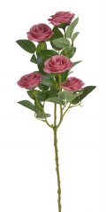 Planá umělá růže s 5 květy na stonku s listy, květ Ø 5cm/celkem dl. 64cm