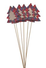 Dekorace dřevěný stromek s kostkovým vzorem - zápich .(9cmLx0,5cmWx10cmH) 40cm - 6ks