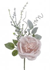 Květ umělé růže s doplňky a lístky, květ Ø 8cm, zápich dl. 25cm_03