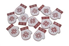 Dekorace dřevěná rukavice - nálepka 3,3cmLx0,3cmWx4cmH - 12ks