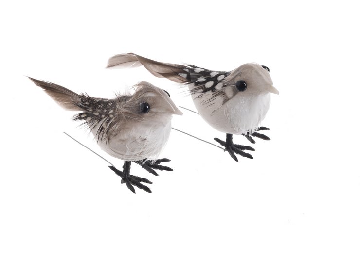 Dekorativní ptáček z peří na plastovém kolíčku 8cm - 2ks