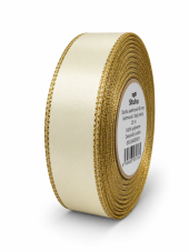 Atlasová stuha s metalickým okrajem 40 mm × 25 m – krémová/zlatá