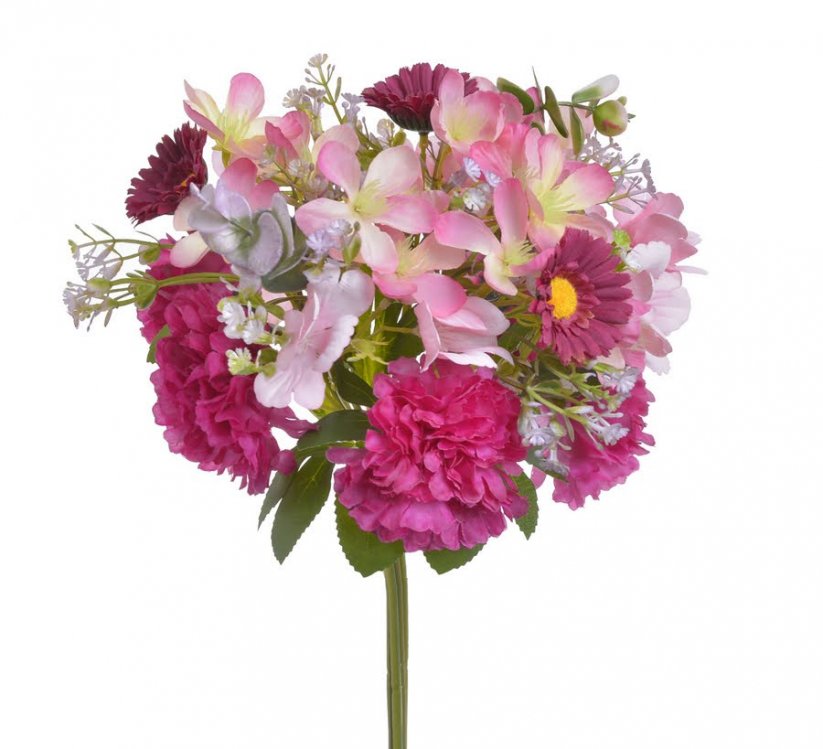 Umělá kytice mix karafiátů, hortenzií a drobných kvítků dl.32cm