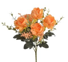 Kytice umělých růží s listy a doplňky, květ Ø 6cm/celkem dl. 30cm
