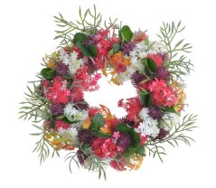Dekorační věnec z umělých kvítků a doplňků Ø 23cm