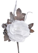 Umělá růže s krajkou na drátku s lístky a doplňky, květ Ø 8cm/ zápich celkem 25cm_05