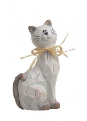 Dekorace - sedící kočka s mašličkou 6cmL x 8,5cmW x 15,5cmH