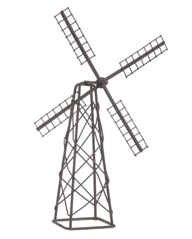 Kovová dekorace větrný mlýn H18cm, L10,5cm - patinovaný kov