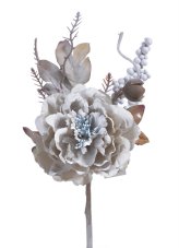 Květ umělé pivoňky s doplňky a lístky, květ Ø 9cm, zápich dl. 33cm_01