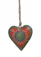 Dekorace - plechové barvené srdce s ornamenty  11x10cm..10,5cmLx2cmWx11cmH.