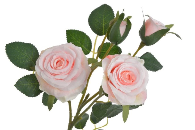 Umělá rozkvetlá růže 2 květy + 2 poupata, květ Ø 6,5cm, dl.49cm