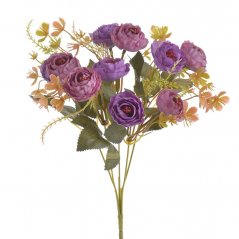 Kytice umělých růžiček s doplňky a lístky, květ Ø 3cm/dl.30cm