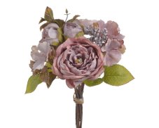 Kytice umělých růží a hortenzií s doplňky dl. 36cm