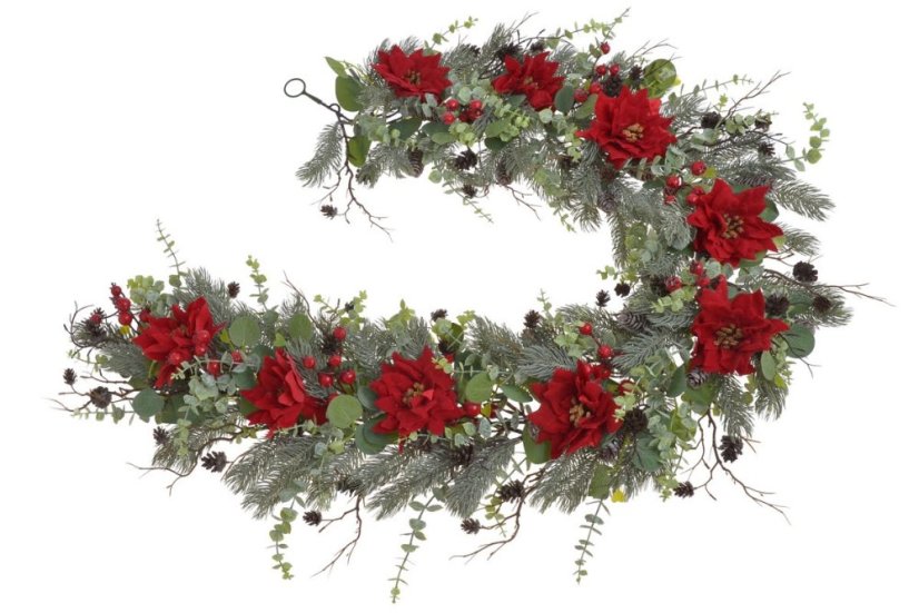 Vánoční girlanda s poinsettiemi 160 cm