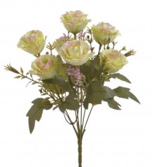 Kytice umělých růžiček 7 květů s listy a doplňky dl. 30cm