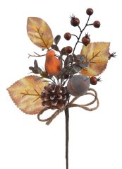 Podzimní dekorace umělá větvička s šiškou a doplňky dl. 31cm