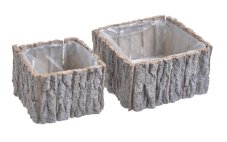Nádoba z kůry na aranžování s vnitřní nepropustnou výstelkou - sada 2 kusy 19 x 19 x H10,5 cm, 14 x 14 x H10 cm