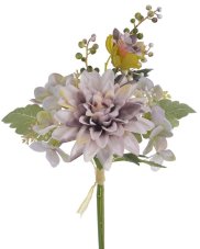 Kytice umělých dahlií a hortenzií s doplňky a listy dl. 40cm