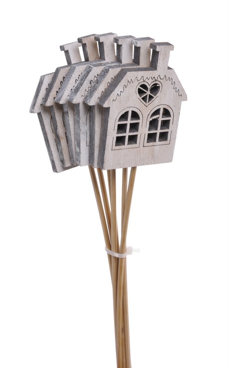 Dřevěné domečky na zápich 35 cm, 6 ks