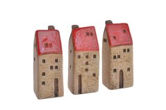 Dekorace keramický domek mix druhů 4cmLx3,5cmWx10cmH - 12 ks