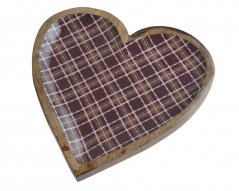 Dekorace dřevěný tácek ve tvaru srdce se vzorem kostky 30cmLx2,5cmWx30cmH