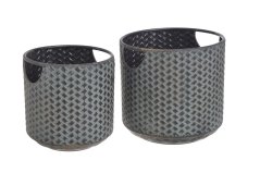 Dekorace sada plechových nádob s úchyty 22,5cmØx23,5cmH, 27,5cmØx26cmH
