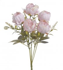 Kytice umělých růžiček s doplňky a listy, květ Ø 5cm/dl. celkem 32cm